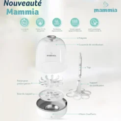 Stérilisateur de Biberons Mammia – Vapeur Électrique, Grande Capacité, Arrêt Automatique, Sans BPA
