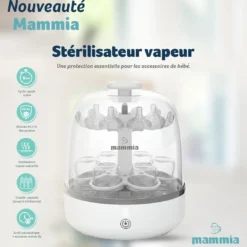 Stérilisateur de Biberons Mammia – Vapeur Électrique, Grande Capacité, Arrêt Automatique, Sans BPA