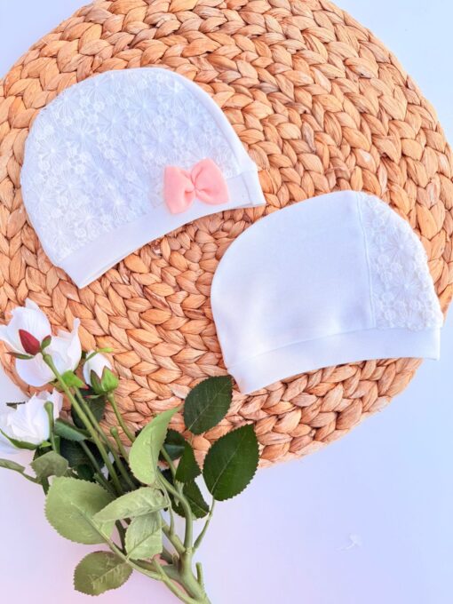 Lot de 2 Bonnets noeud Dentelle Élégant – Coton Doux