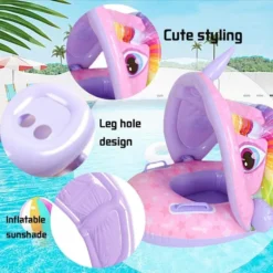 Bouée Bébé avec Parasol,Anneau de Natation Amovible UPF 50+,Bébé Siège de Piscine Enfant Anneau de Natation Enfant de 1 à 4 an Rose