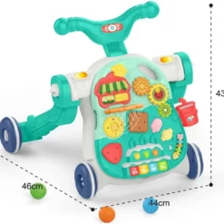 Trotteur multifonction 4 en 1 pour bébé, panneau de jeu, marcheur assis-debout, centre d'activités multifonctionnel pour enfants, musique (vert)