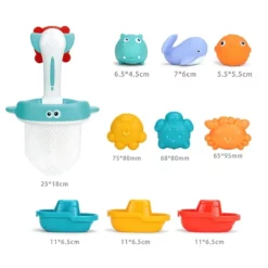 Jouets de Bain de Pêche Huanger : Transformez le Bain en Aventure Aquatique ! Offrez à votre enfant un moment de baignade inoubliable avec les jouets de bain de pêche Huanger ! Un Ensemble Complet pour des Heures de Plaisir : Cet ensemble comprend 12 jouets mignons et colorés : 4 poissons 2 cannes à pêche 1 filet 1 seau 2 éponges 2 petits bateaux