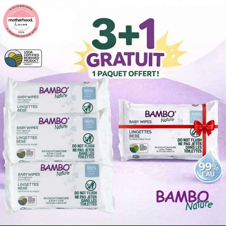 Lot lingettes Bio 64 pièces 3+1 offerte - bambo