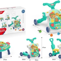Trotteur multifonction 4 en 1 pour bébé, panneau de jeu, marcheur assis-debout, centre d'activités multifonctionnel pour enfants, musique (vert)