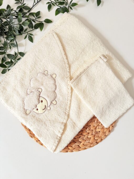 Cape de Bain Bébé 2 Pièces Motif Mouton – Bebekevi – Bio, Douce et Adorable