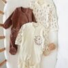 Lot de 3 grenouillères bébé en coton doux : Pieds ouverts