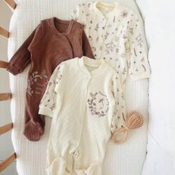 Lot de 3 grenouillères bébé en coton doux : Pieds ouverts