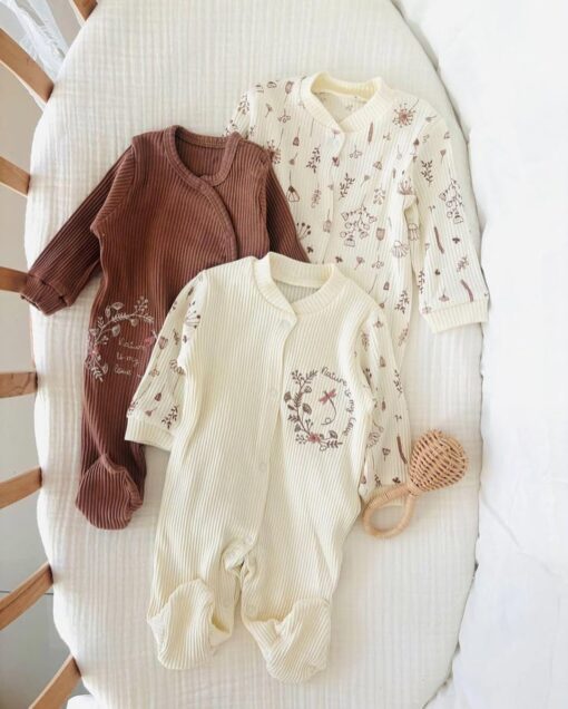 Lot de 3 grenouillères bébé en coton doux : confort jour et nuit