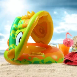Bouée Bébé avec Parasol,Anneau de Natation Amovible UPF 50+,Bébé Siège de Piscine Enfant Anneau de Natation Enfant de 1 à 4 an