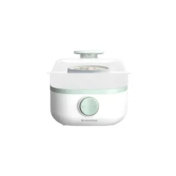 a white and green food steamer kikkaboo