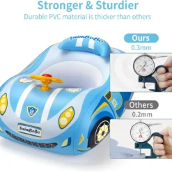 Bouée gonflable bébé Swimbobo – voiture de sport bleue avec auvent UPF50+. Volant avec klaxon
