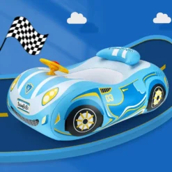 Bouée gonflable bébé Swimbobo – voiture de sport bleue avec auvent UPF50+. Volant avec klaxon