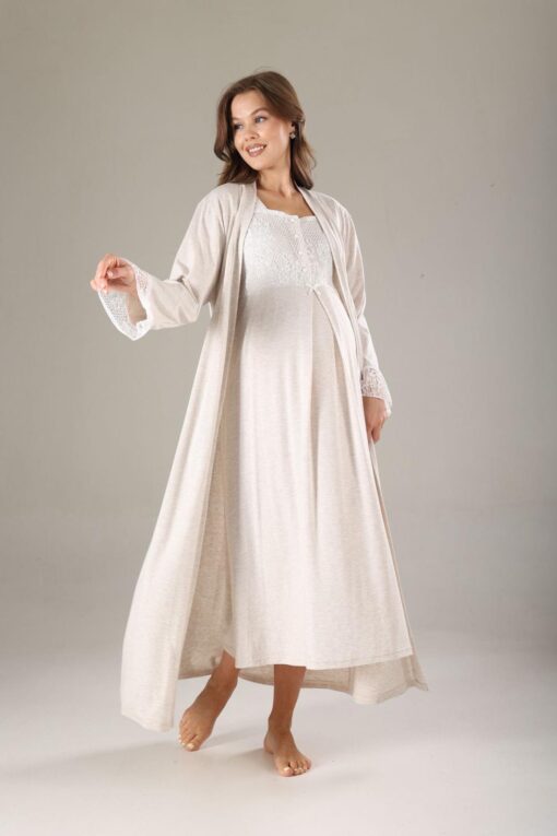 Élégant Pyjama Grossesse Allaitement - Peignoir Long & Robe