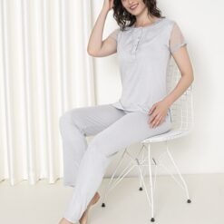 Ensemble Pyjama de Maternité Été – Pull Dentelle et Pantalon Ajustable