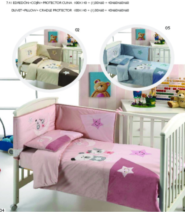 Set MORA: tour de lit + oreiller + couverture rose