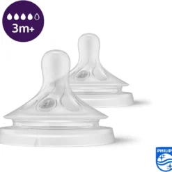 Philips Avent Lot de 2 tétines pour biberon à Réponse Naturelle 0% BPA, Débit 4 pour Bébé de 3 mois + (modèle SCY964/02)
