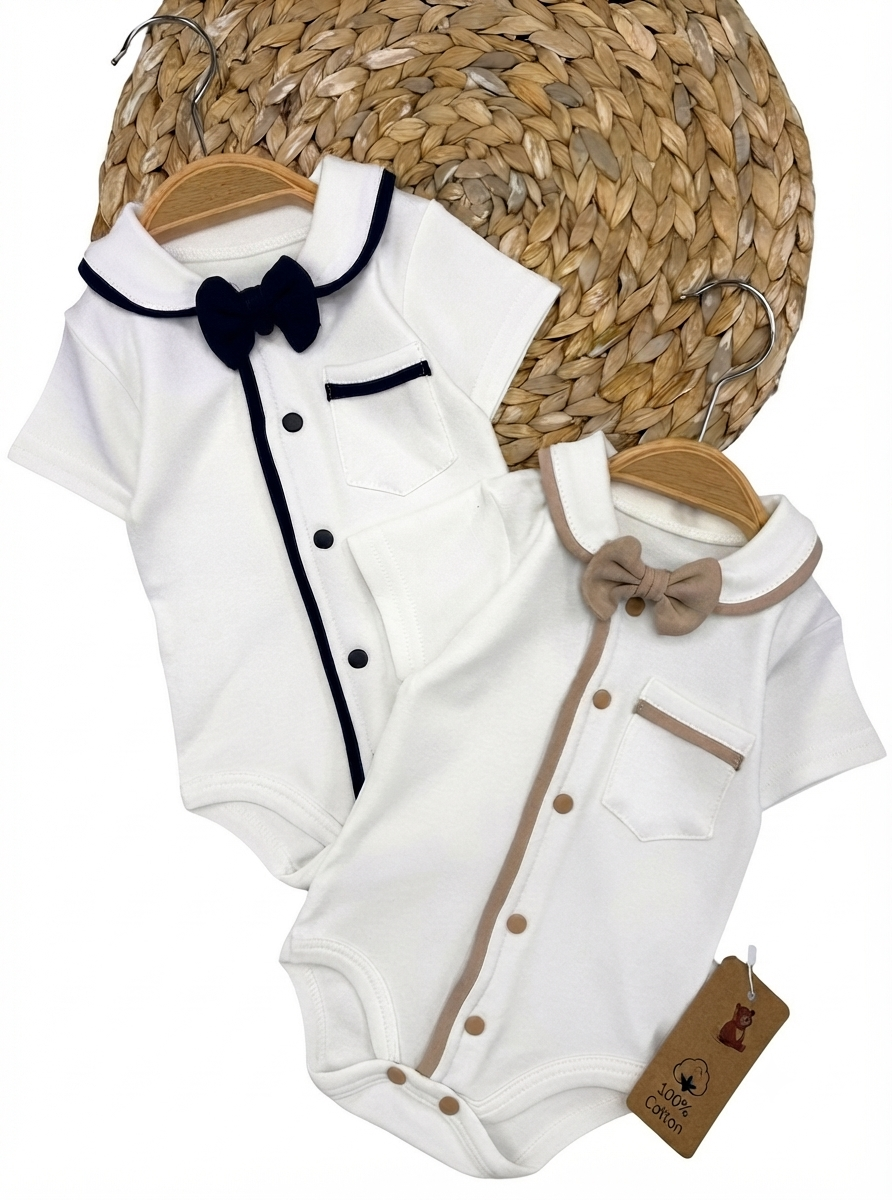 Polo Body Bébé Petit Gentleman – Col et Nœud Papillon 100% Coton