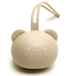 Boîte tétine silicone souple naturel avec tête d’ourson & lanière intégrée