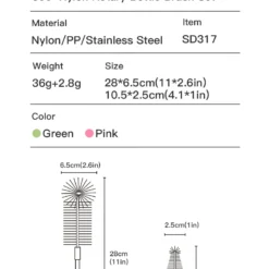 Goupillon Rotatif 360° en Nylon – Kit de Nettoyage Biberons et Tétines