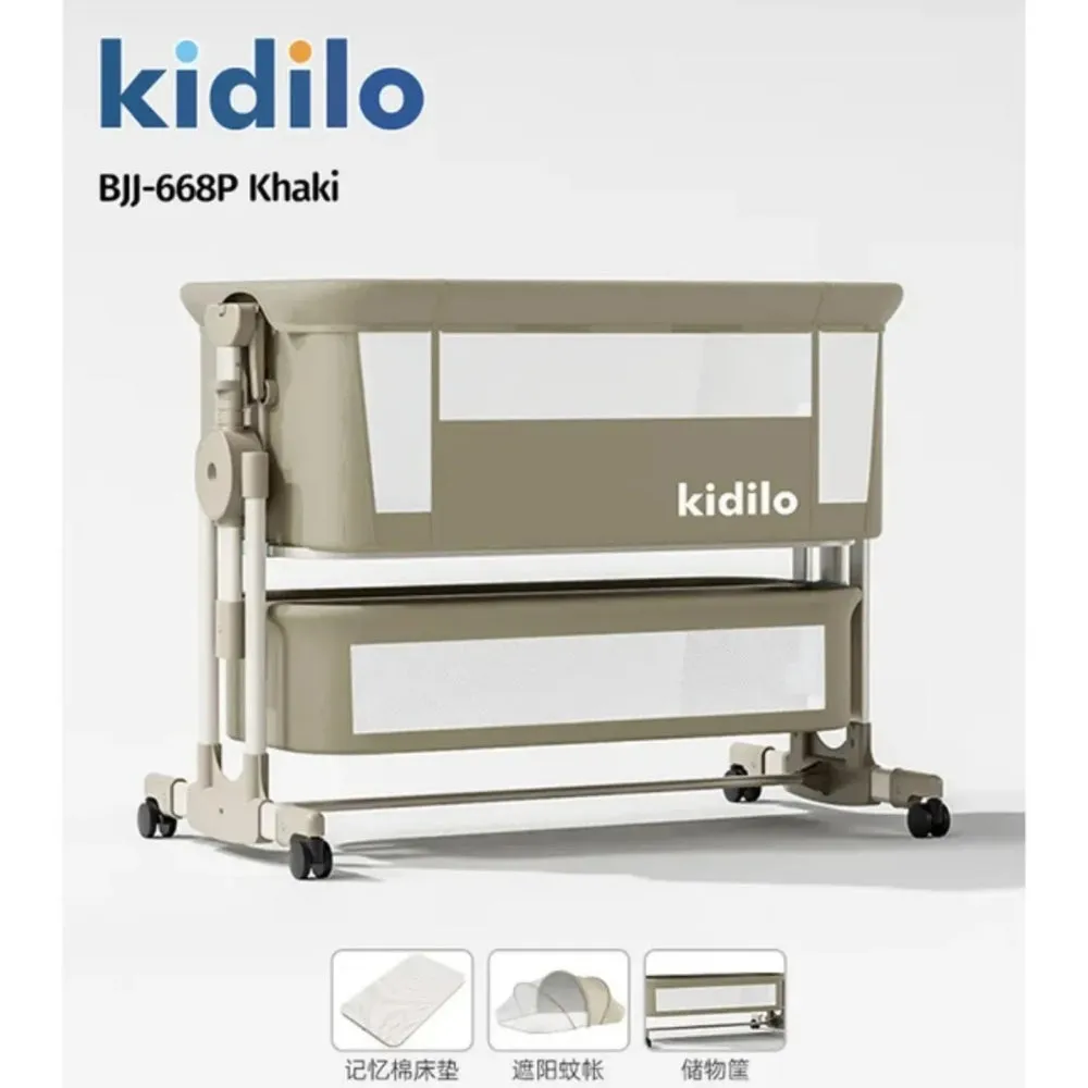 Lit cododo Kidilo BJJ-668P côté abaissable niveau lit parents moustiquaire incluse beige