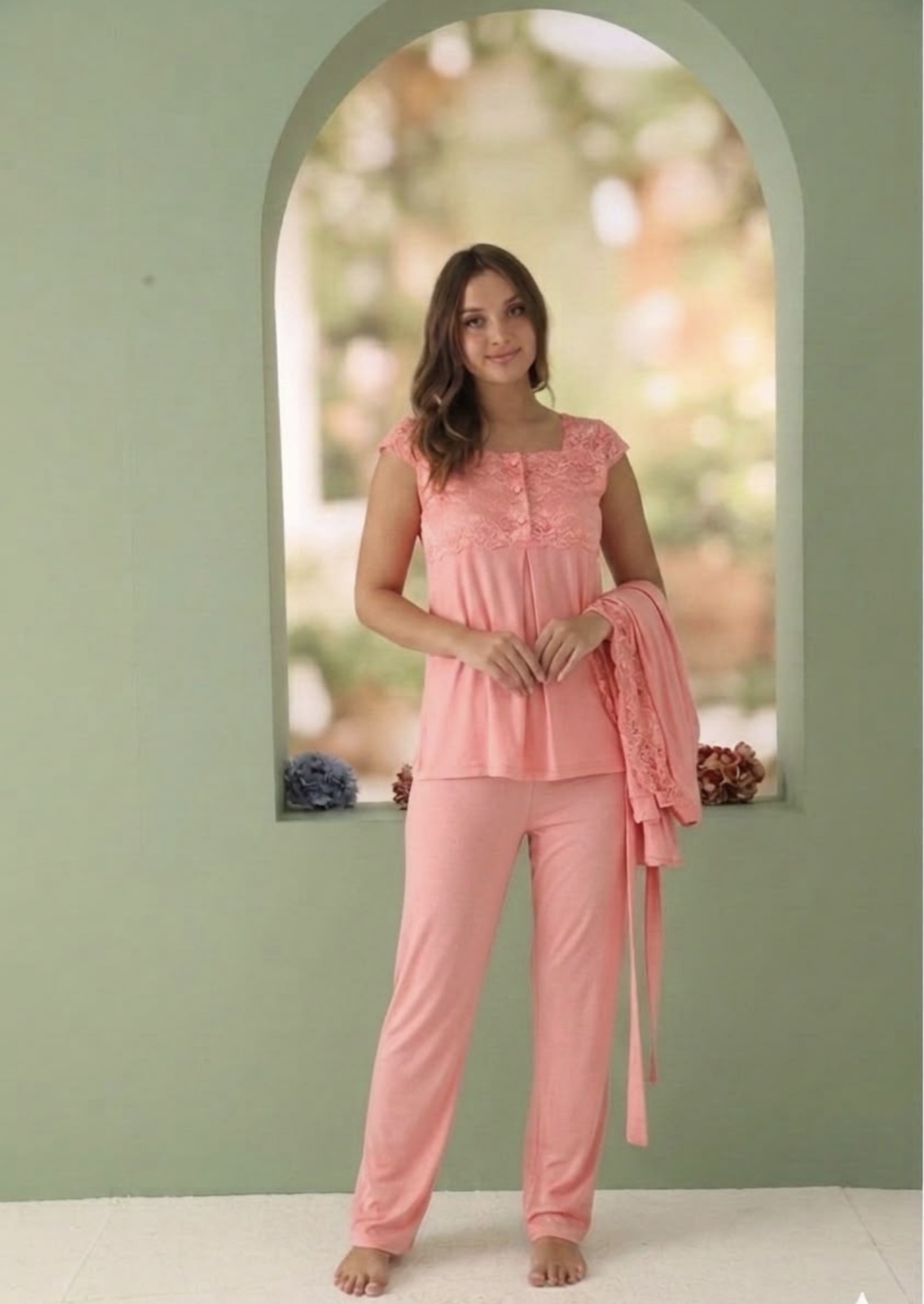 Ensemble pyjama allaitement et grossesse 3 Pcs - Dentelle