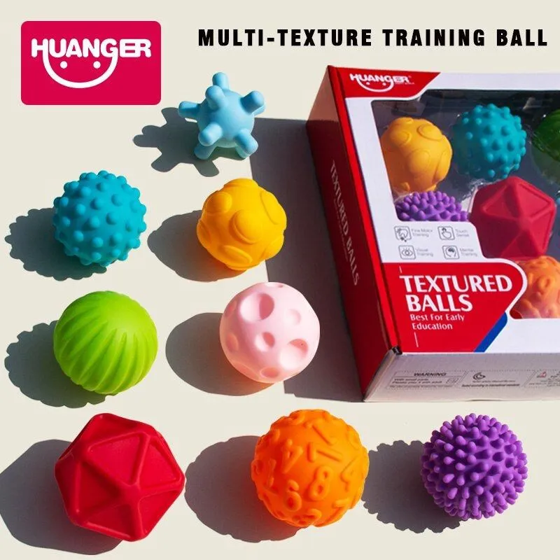10 balles colorées texturées Huanger – stimulation motricité et reconnaissance des formes