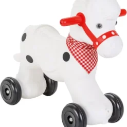Cheval porteur Pilsan Pony Horse blanc roulettes mode trotteur bandana vichy rouge