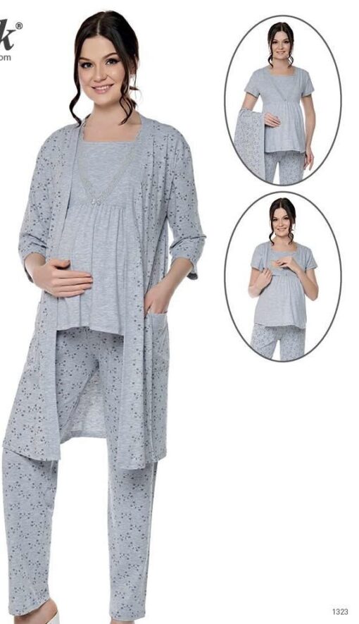 Pyjama Grossesse & Allaitement 3 pcs : Douceur Ultime pour Maman et Bébé