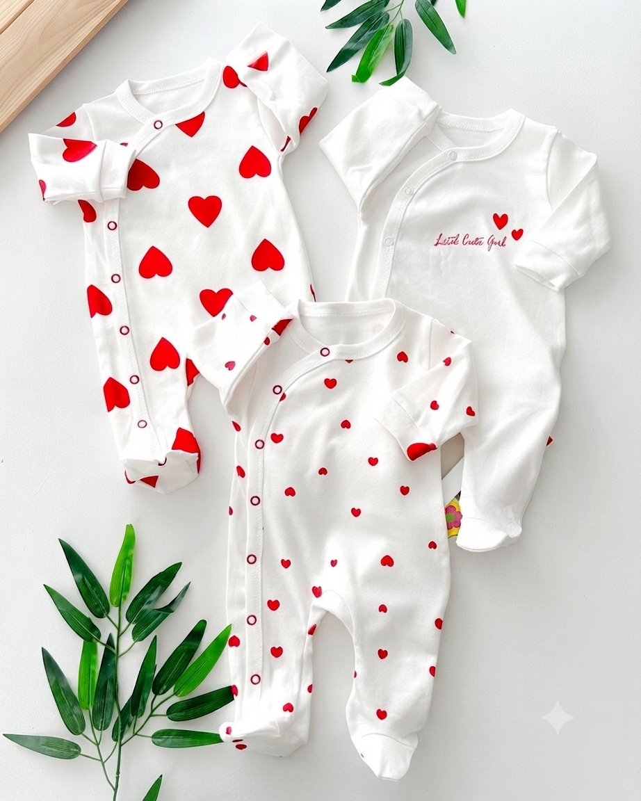 lot de 3 grenouillères matchy en coton - Motif coeur