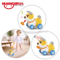 Chien Musical Push-Pull Huanger - Compagnon Interactif 4-en-1 pour Premiers Pas
