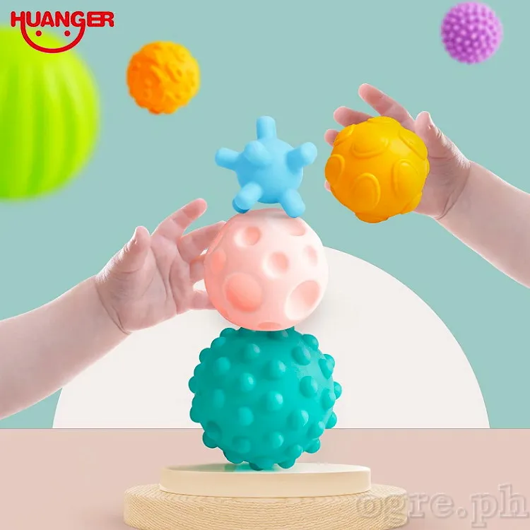 Balles multi-textures Huanger – caoutchouc souple non toxique pour nourrisson