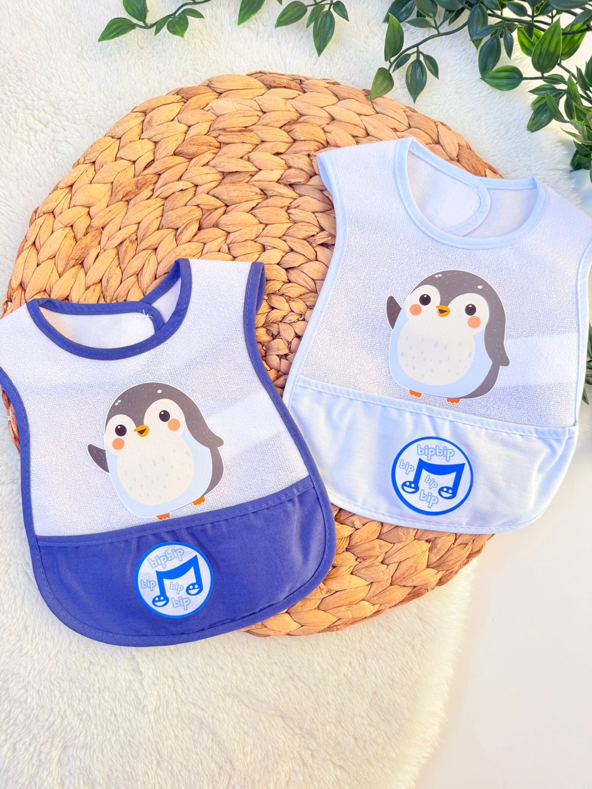 Bavoir pingouin coton avec Bip Sonore et Récupérateur - Bebekevi