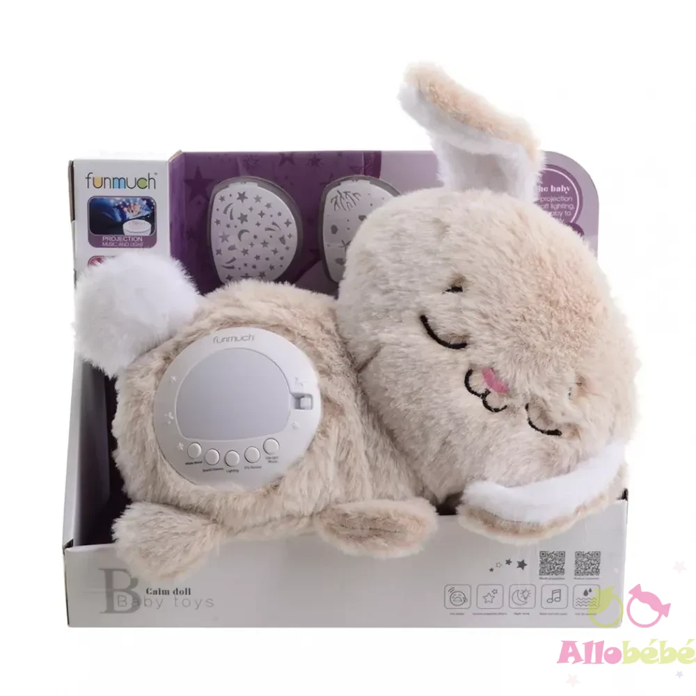 Peluche Veilleuse Projecteur Lapin Funmuch - Avec Capteur Pleurs Intelligence Artificielle