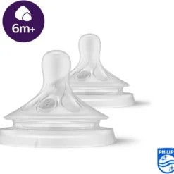 Philips Avent Lot de 2 tétines pour biberon à Réponse Naturelle 0% BPA, Débit 6 liquides épaissis pour Bébé de 6 mois + (modèle SCY966/02