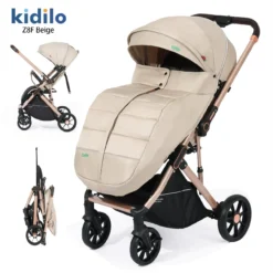 poussette bidirectioinelle kidilo beige reversivle cadre doré