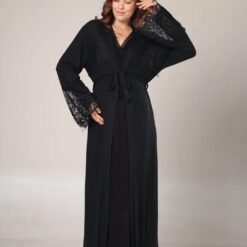 Pyjama dentelle longue avec peignoir noire - grossesse et allaitement