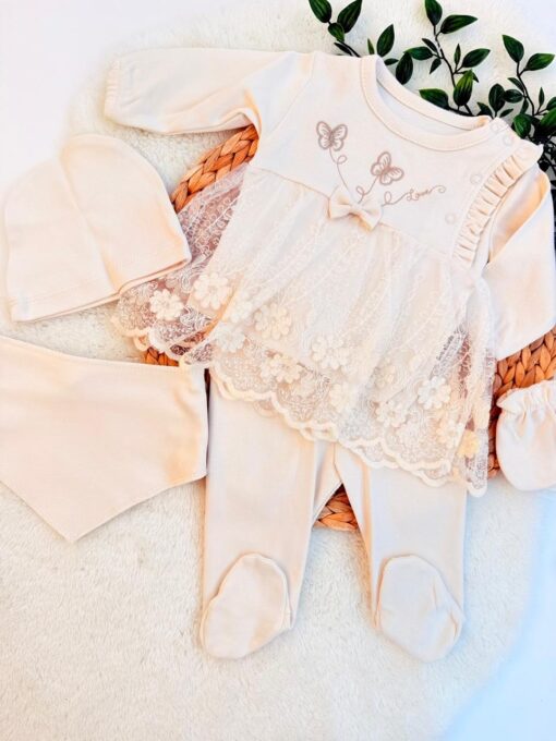 Pack naissance 5pcs en coton épais avec des fleurs 3D