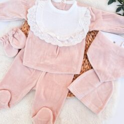 Pack Naissance 5 Pcs Bébé Fille - Coton Pur & Finition Dentelle