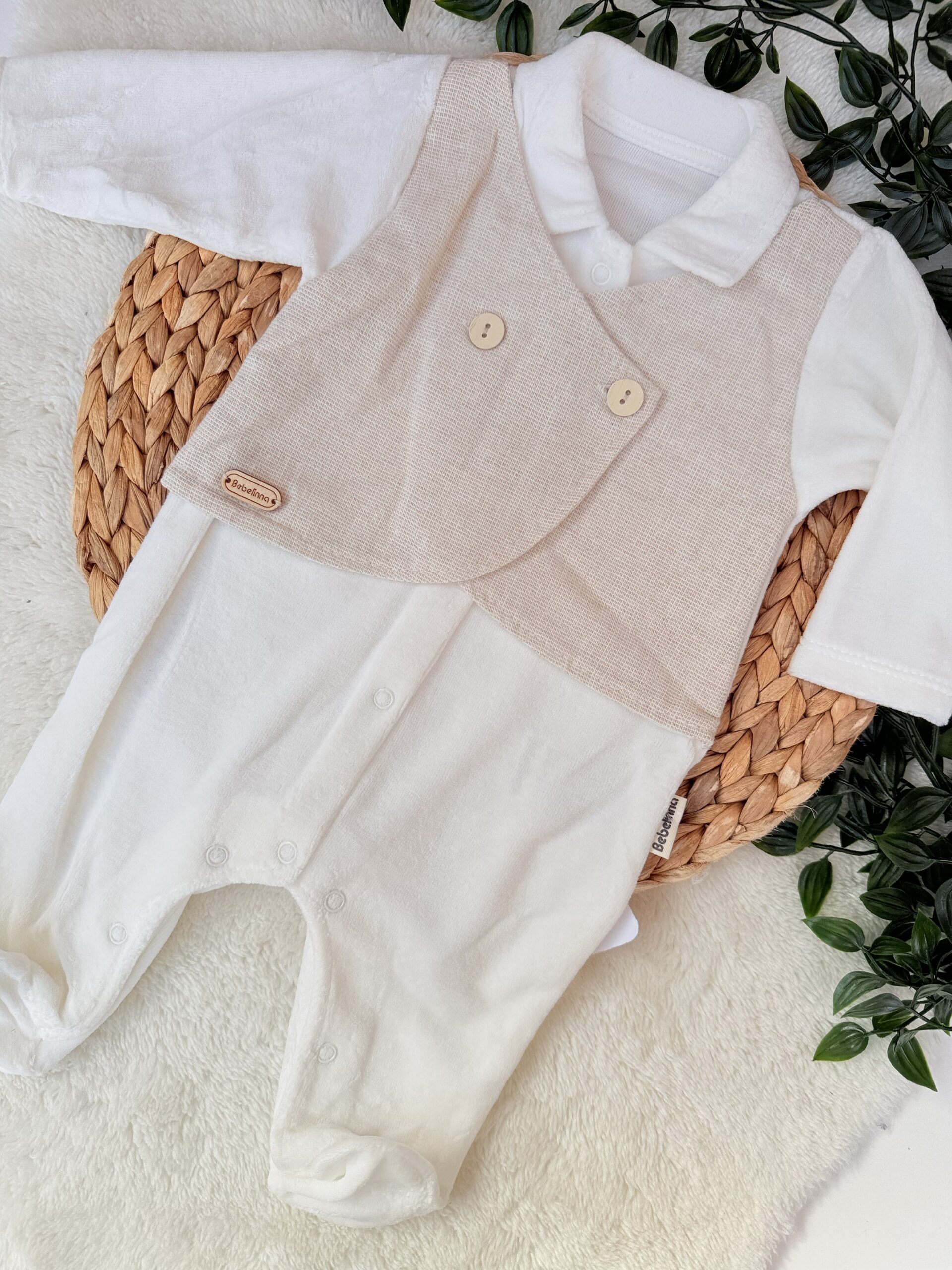 Elegante Grenouillère velours Garçon - Style Gilet inclus