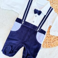 Grenouillère Bébé en Velours Bleu - Élégance et Chaleur