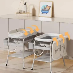 table à langer, baignoire et espace de rangement baignoire liable