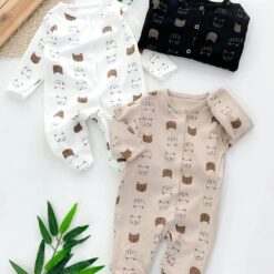 Lot de 3 Grenouillères douceur 100% Coton - Ouverture Simple et Motifs Adorables