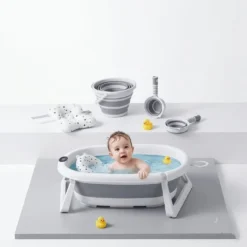 Kit baignoire pliable bébé thermomètre digital intégré coussin ergonomique portable Allobebe Maroc
