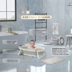 Kit baignoire pliable bébé thermomètre digital intégré coussin ergonomique portable Allobebe Maroc