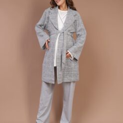 Pyjama grossesse et allaitement avec peignoir en gris