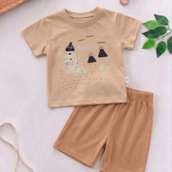Ensemble comfy Coton Doux beige : T-Shirt et Short Adorables