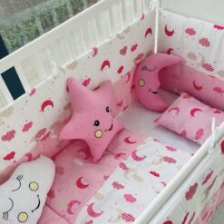 Parure de Lit Bébé 5 Pièces Complète : Tour de Lit, Couette, Oreiller et Alèse (120x100 cm)