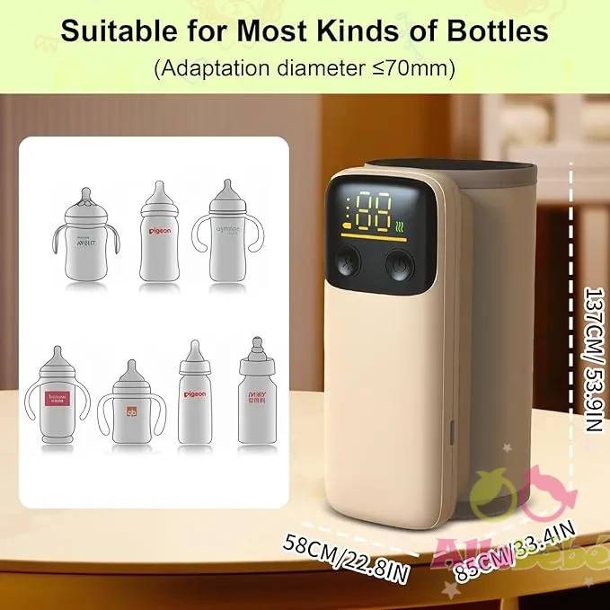 جهاز تسخين زجاجات محمول للسفر، تسخين سريع - سخان زجاجات السفر مع شاشة عرض درجة الحرارة تعمل بالبطارية (الزجاجة غير متضمنة)