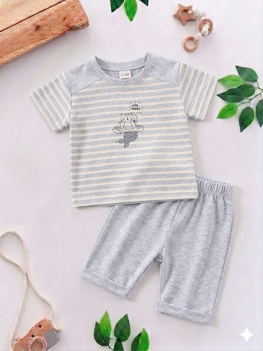 Ensemble Short et T-shirt gris : Mignon, Classe et Confort Coton