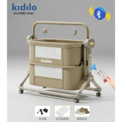 Berceau lit cododo électrique 4en1 Kidilo BJJ-688D Khaki avec mobile musical moustiquaire